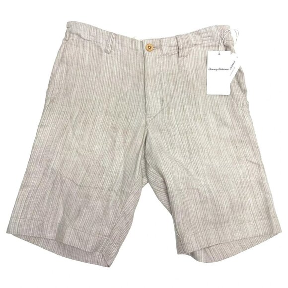 Tommy Bahama Men's Small Stone Khaki Harbor Herringbone 10" Linen Blend Shorts - Picture 3 of 9